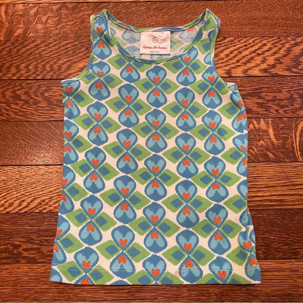 Hanna Andersson Green & Blue Heart Cotton Tank Top Size 80 cm 18-24 Months